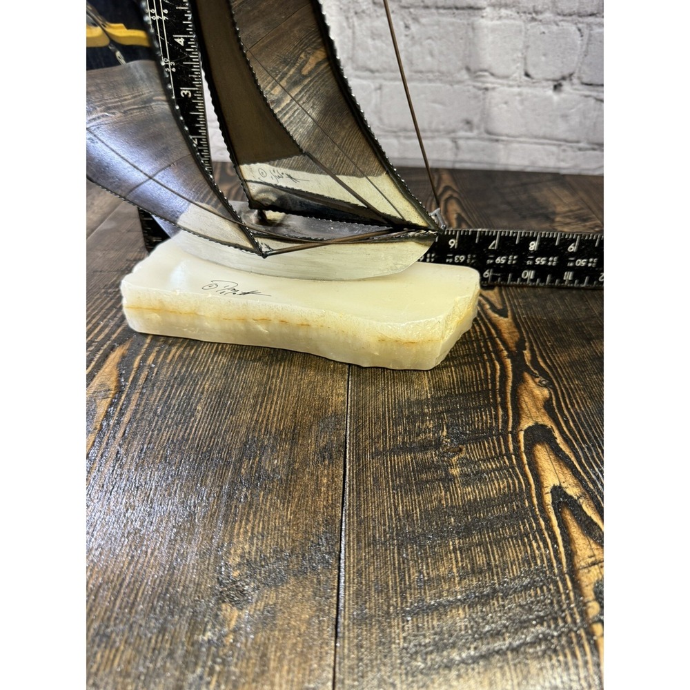Vintage Signed John DeMott Art Metal Sailboat 17" Onyx Collectible 1975 boat - Picture 4 of 16